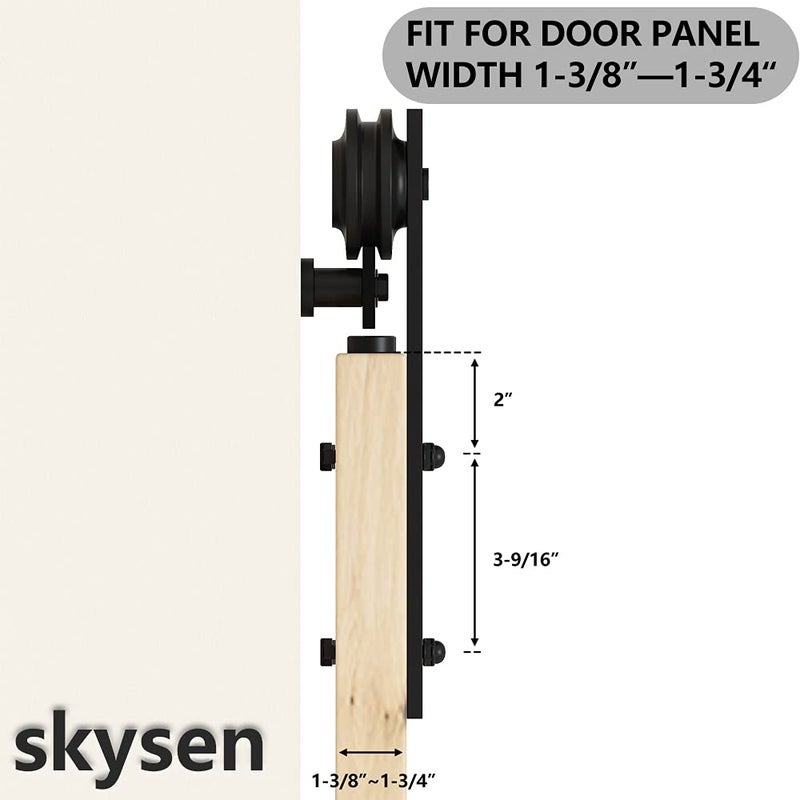 skysen Sliding Barn Door Hardware Roller Set Black (I Shape Hanger Set) - Image 5